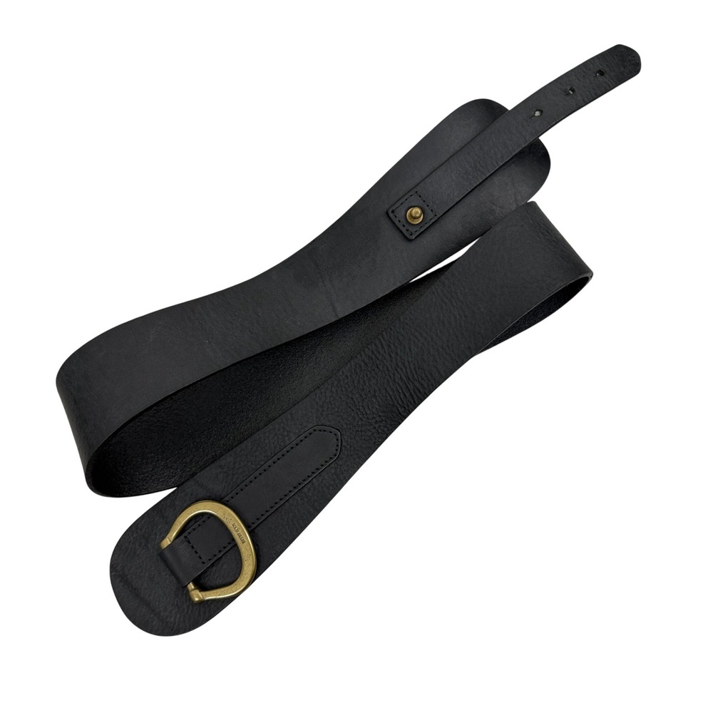Gap Belt Womens M Black Genuine Leather Wide Contoured D-Ring Buckle Made in USA